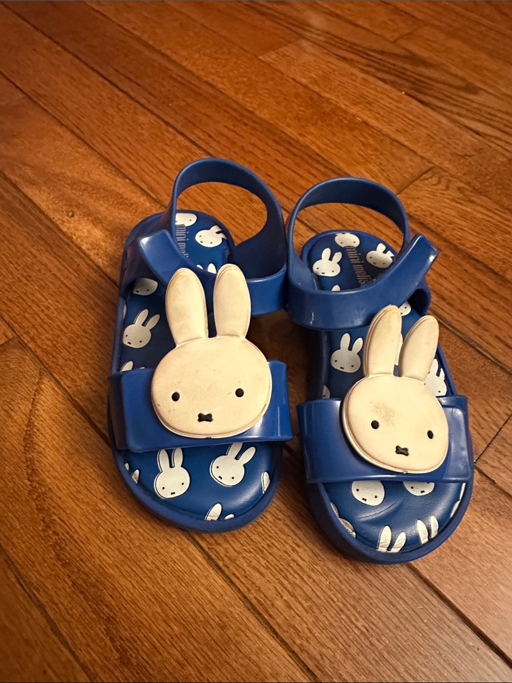Mini Melissa Blue Kids Bunny Sandals with White Bunny Accents